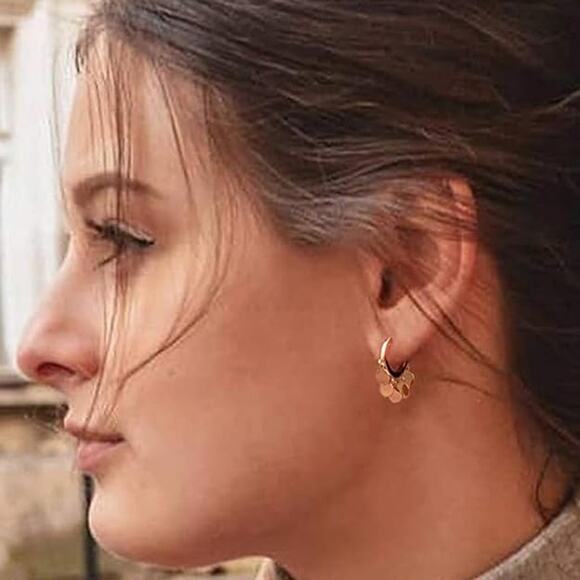 14k Gold Dangle Huggie Hoop Earrings for Women - Picture 2 of 5